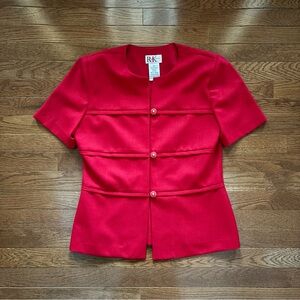 Vintage 80’s Red Button up Blazer with Military Style Pleated Front Details